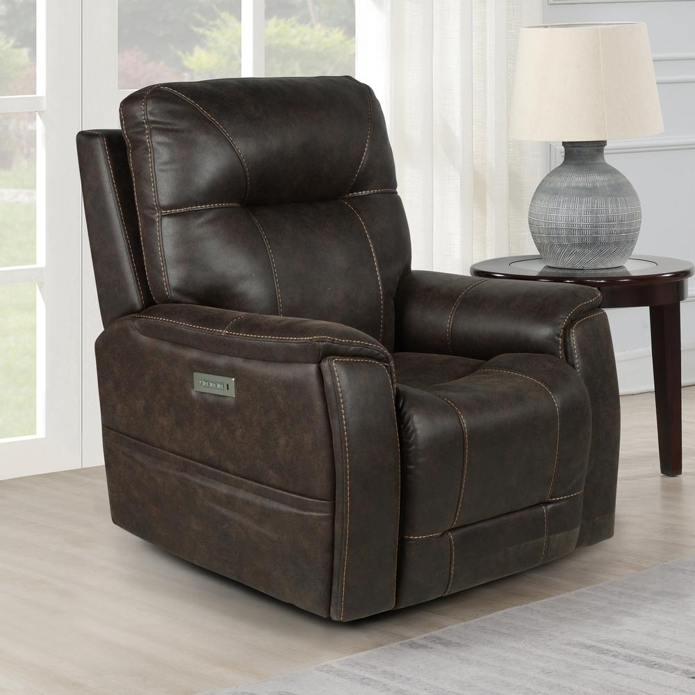 Start2Finish Lexington Power Media Recliner in gray fabric, featuring plush cushioning and a built-in side control panel.