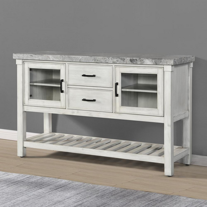 Canova gray marble top server by Start2Finish with wooden base and storage drawers, showcasing a stylish and elegant tabletop design.