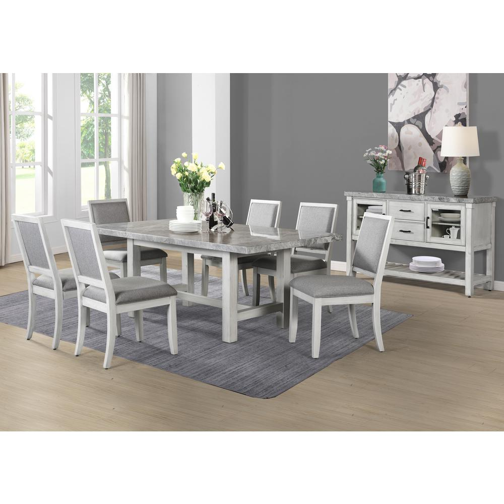 Canova gray marble top server with wooden base from Start2Finish, featuring a sleek design and polished marble surface.