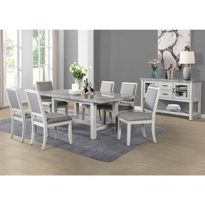 Canova gray marble top server with wooden base from Start2Finish, featuring a sleek design and polished marble surface.