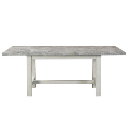 Canova gray marble top dining table by Start2Finish, showcasing a sleek marble surface and sturdy wooden legs.