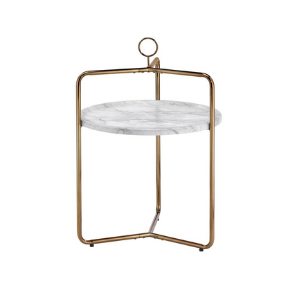 Start2Finish Miro side table in white and gold with a sleek, modern design and round tabletop with gold accents.
