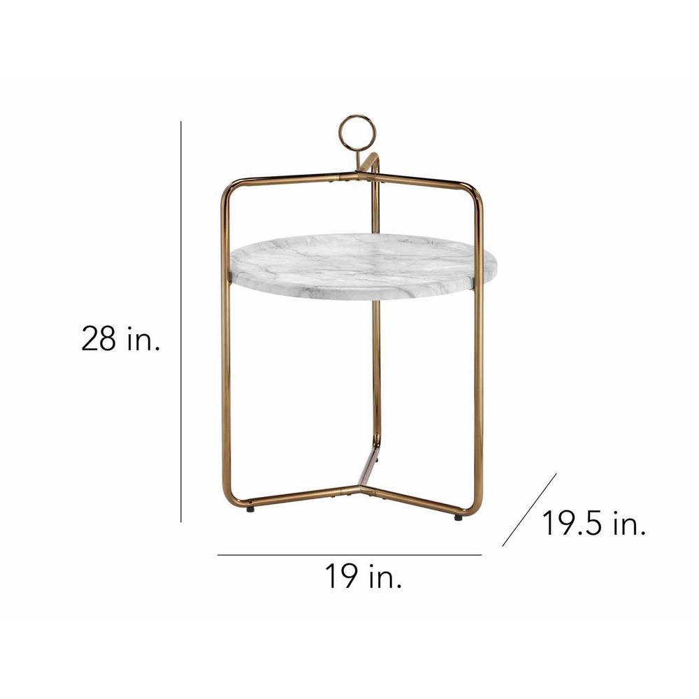 White and gold Miro side table by Start2Finish, featuring a sleek modern design with a round top and gold metal legs.