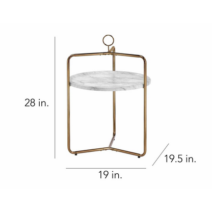 White and gold Miro side table by Start2Finish, featuring a sleek modern design with a round top and gold metal legs.
