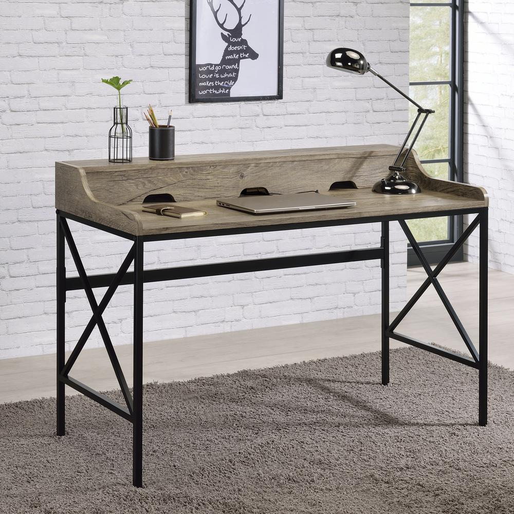 Start2Finish Corday desk with USB port showing a sleek wooden surface and integrated USB charging ports for workspace convenience.