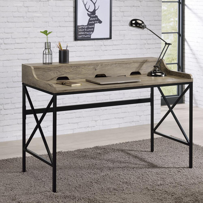 Start2Finish Corday desk with USB port showing a sleek wooden surface and integrated USB charging ports for workspace convenience.