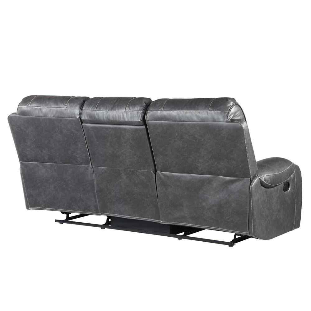 Keily gray manual sofa by Start2Finish with plush cushions and wooden legs, shown in a modern living room setting