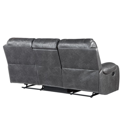 Keily gray manual sofa by Start2Finish with plush cushions and wooden legs, shown in a modern living room setting