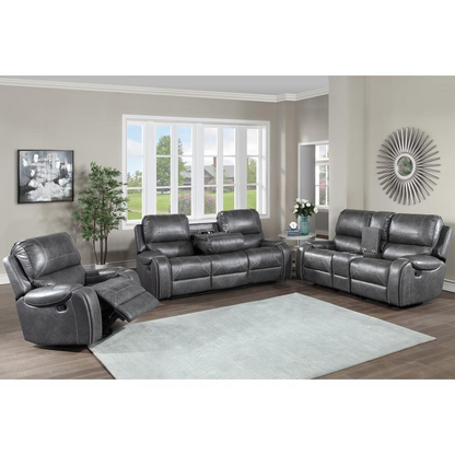 Gray Keily manual recliner chair from Start2Finish, showcasing plush upholstery and reclining mechanism in a modern furniture setting.