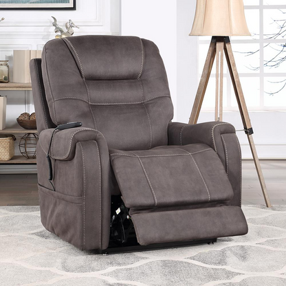 Start2Finish Brisbane Power Lift Chair with 3-position recline, beige fabric, padded armrests, and built-in lifting mechanism.