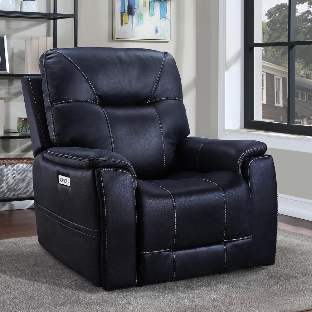 Start2Finish Lexington Power Media Recliner in dark fabric with plush cushioning and adjustable footrest, ideal for relaxing and media viewing.