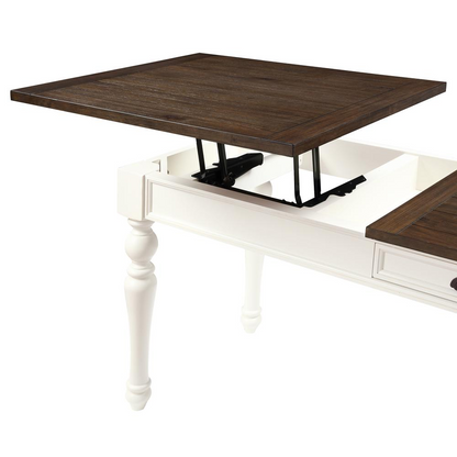 Start2Finish Joanna Lift Top Desk showing a wooden furniture piece with a lift-up work surface and built-in storage compartments.