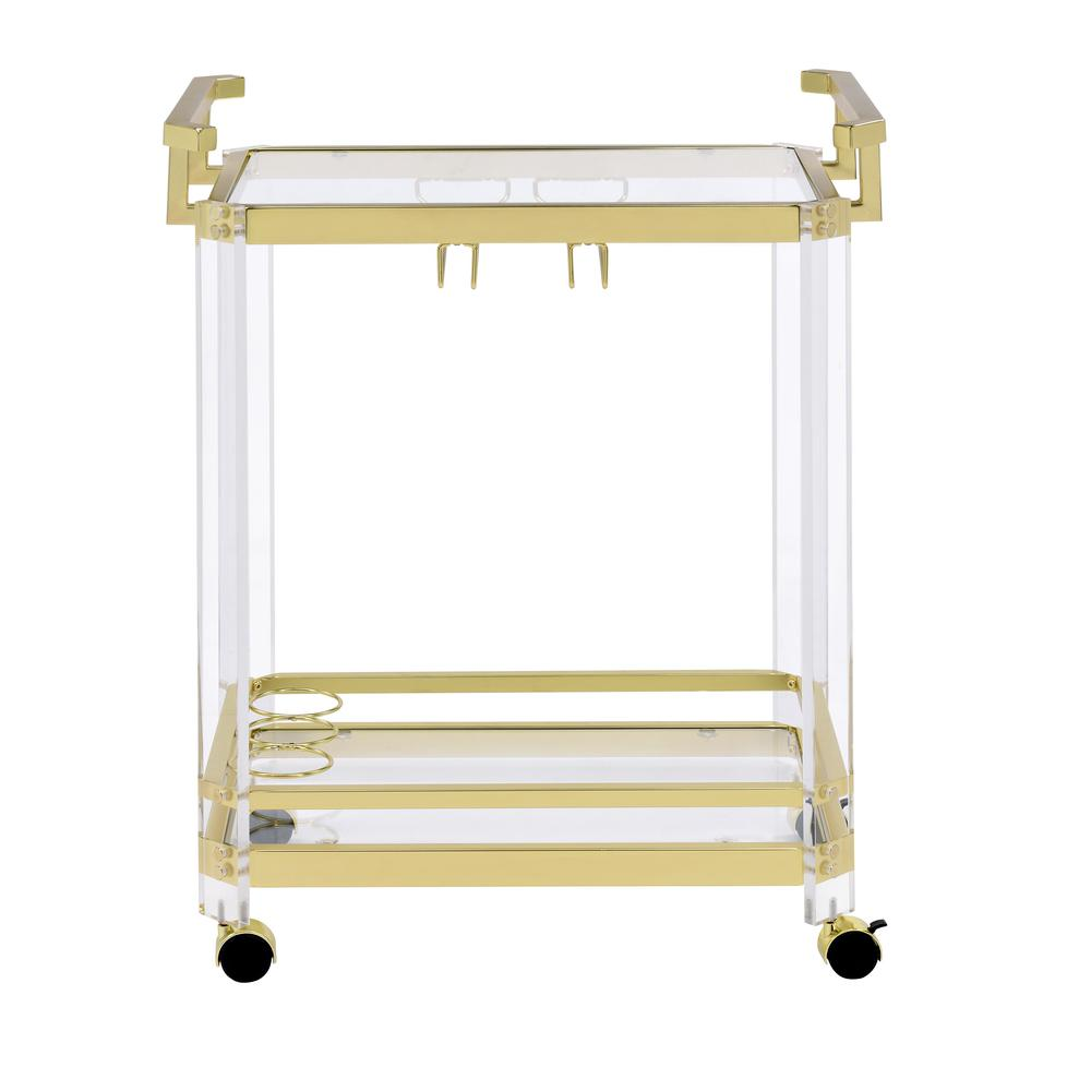 Aerin Server Cart by Start2Finish with four casters, wooden surface, metal frame, designed for easy serving and storage.