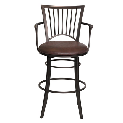 Start2Finish Bayview Swivel Barstool with cushioned seat, wooden legs, and metal footrest, shown from a side angle.