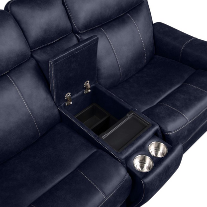 Start2Finish Valencia Dual Power Reclining Console Loveseat in Ocean, featuring plush cushions and built-in console for comfort and convenience.