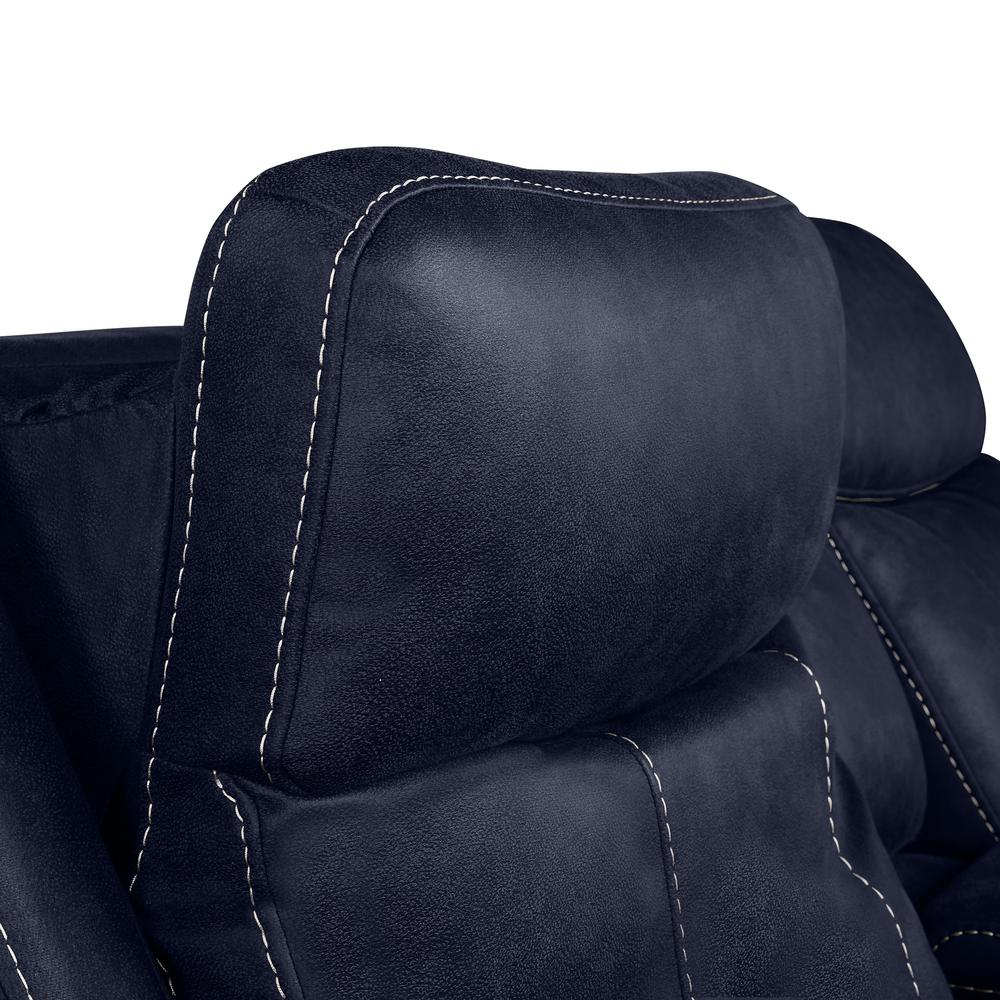 Start2Finish Valencia Dual Power Reclining Console Loveseat in Ocean with plush cushions and built-in console, modern furniture for living room