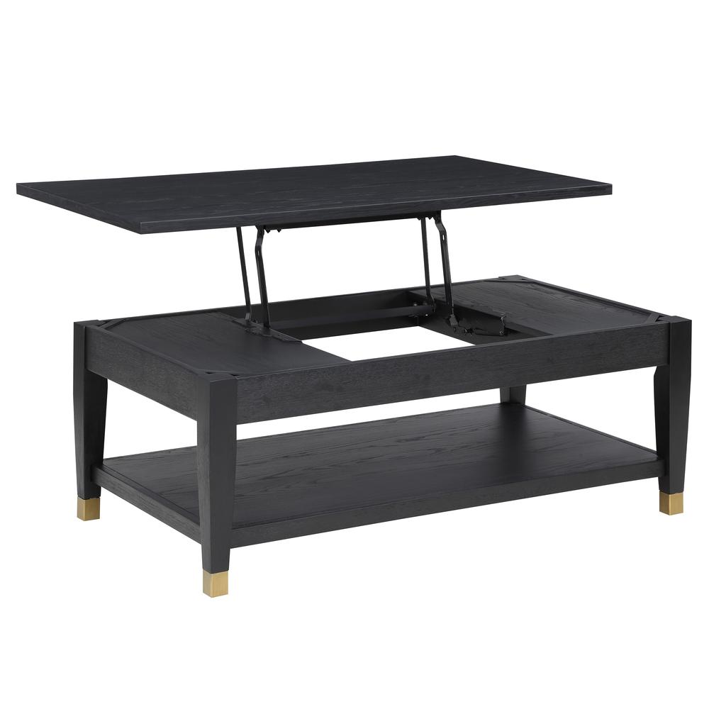Start2Finish Yves lift-top coffee table with wood finish, featuring a functional top that lifts for versatile use in living room furniture.
