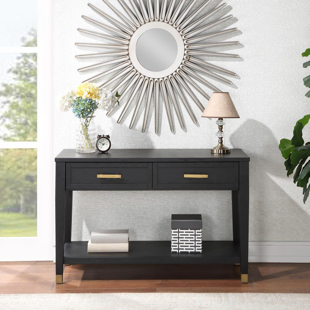 Yves sofa table by Start2Finish, 48x18x30 inches with a sleek wooden surface and modern design for living room decor.