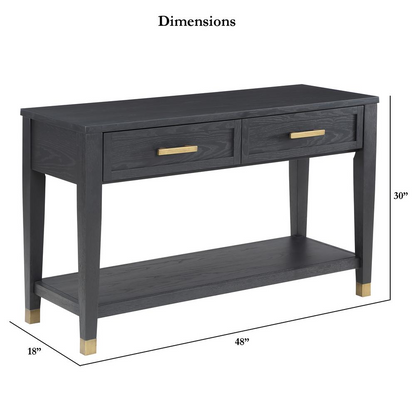 Start2Finish Yves sofa table in wood finish, measuring 48x18x30 inches, with a sleek rectangular top and sturdy legs.