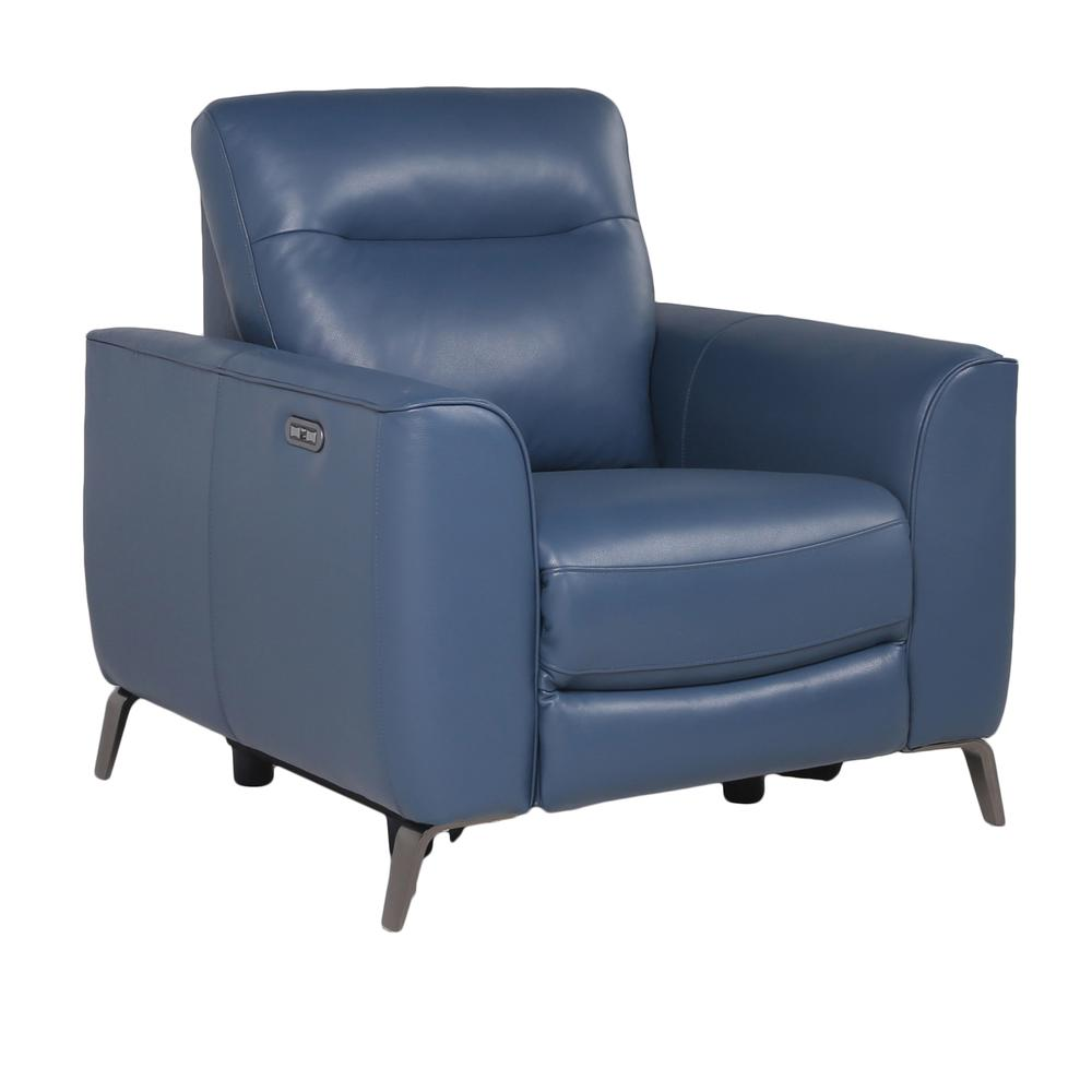 Start2Finish Sansa P/P reclining chair in ocean blue, showcasing plush fabric, armrests, and reclining mechanism.