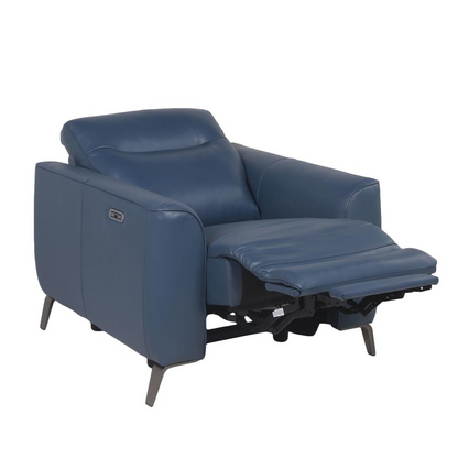 Start2Finish Sansa P/P Reclining Chair in ocean blue fabric, showcasing plush upholstery and adjustable reclining feature.