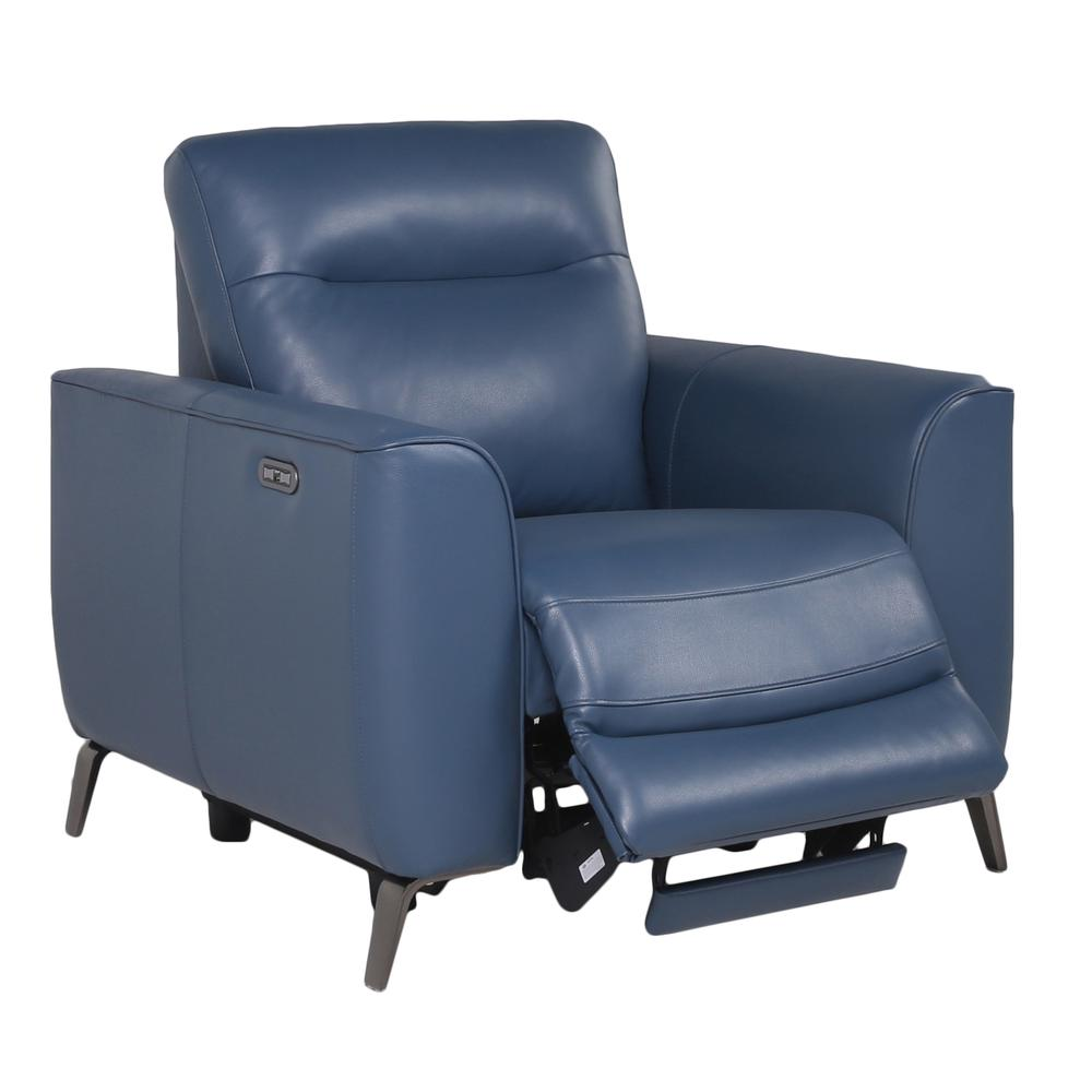 Start2Finish Sansa P/P reclining chair in ocean fabric, showcasing plush cushioning and a sleek, modern furniture design.
