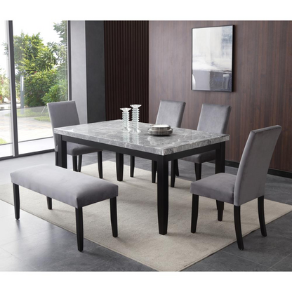 Start2Finish Napoli 6-piece furniture set, including chairs and table, arranged in a modern dining room setting.