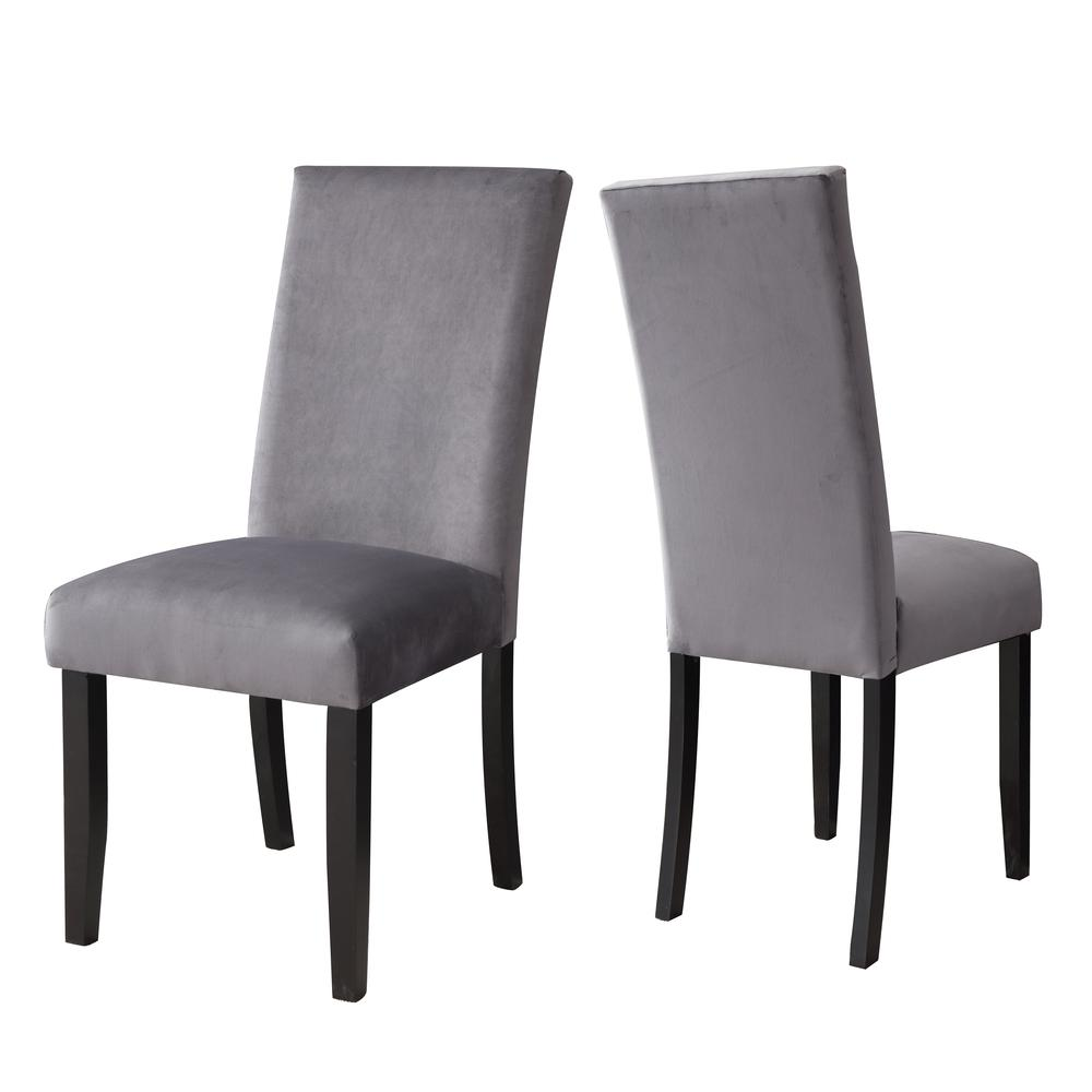 Start2Finish Napoli Gray Velvet Side Chair with wooden legs, showcasing plush upholstery and sleek modern design.