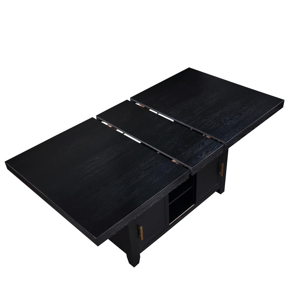 Yves black counter table with built-in storage and four grey counter chairs, modern furniture set by Start2Finish