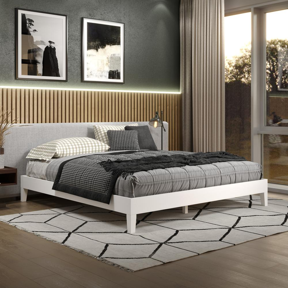 White Nix Solid Wood King Platform Bed by Start2Finish, showcasing a sturdy, minimalist bedroom furniture piece with a sleek design.