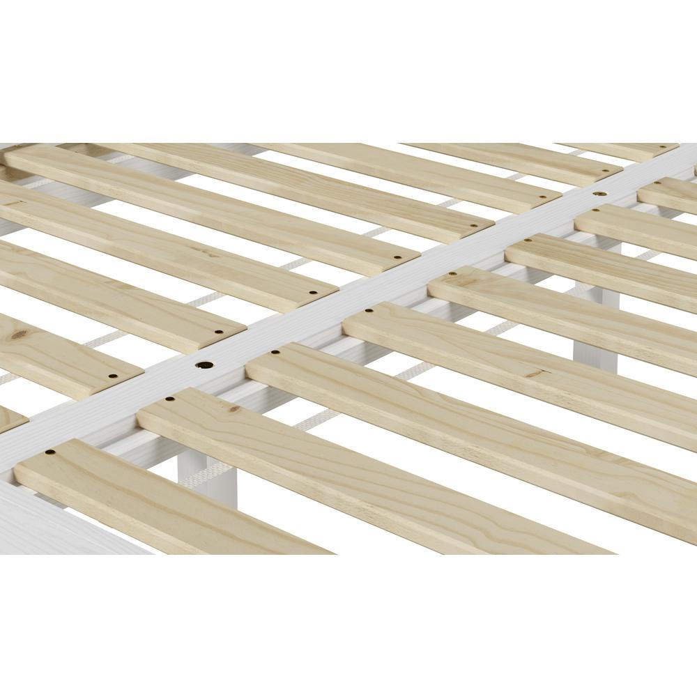 White Nix Solid Wood Full Platform Bed by Start2Finish with a simple, sturdy frame and clean design in a bedroom setting.
