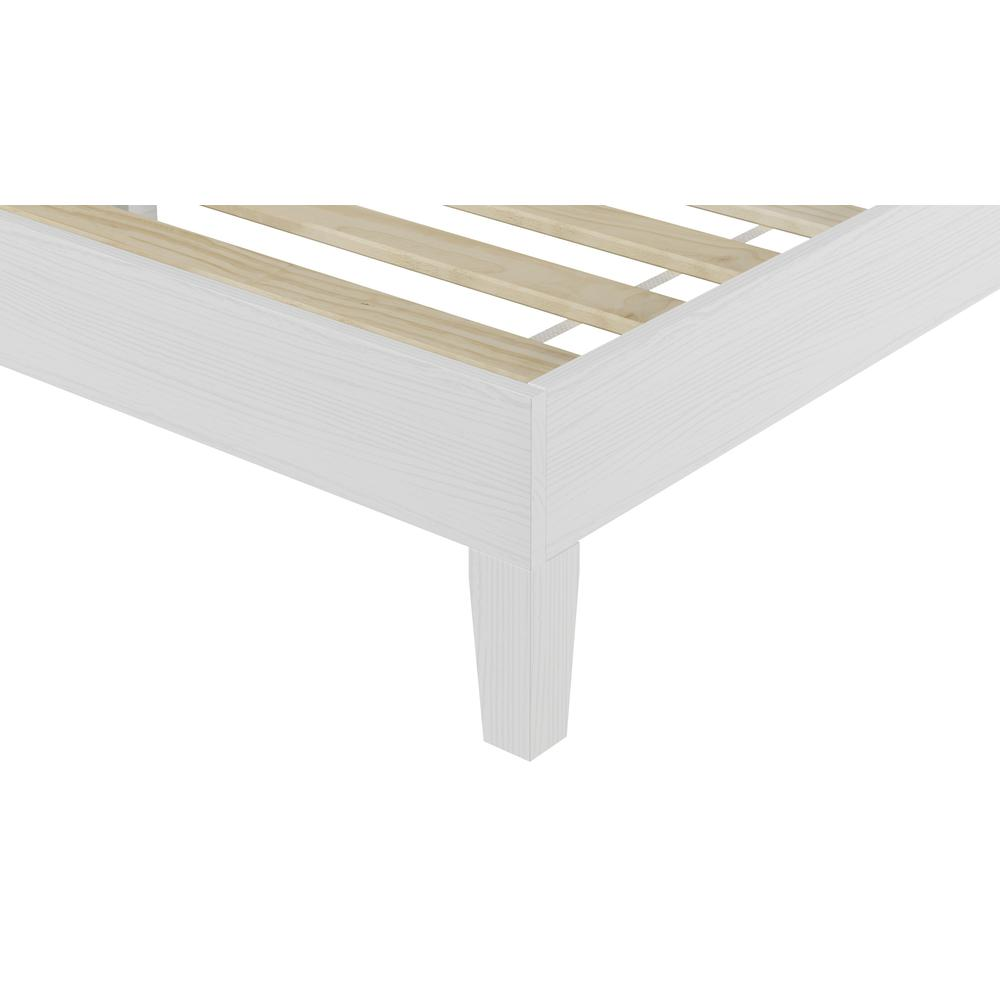 White Nix Solid Wood Queen Platform Bed by Start2Finish, showcasing the sturdy wooden frame and clean design.
