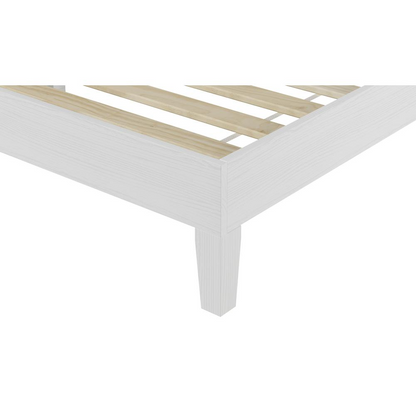 White Nix Solid Wood Queen Platform Bed by Start2Finish, showcasing the sturdy wooden frame and clean design.