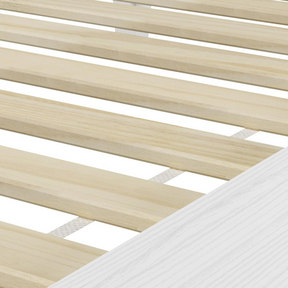 Start2Finish Nix White Solid Wood Twin Platform Bed with clean lines and sturdy frame, shown in a modern bedroom setting.