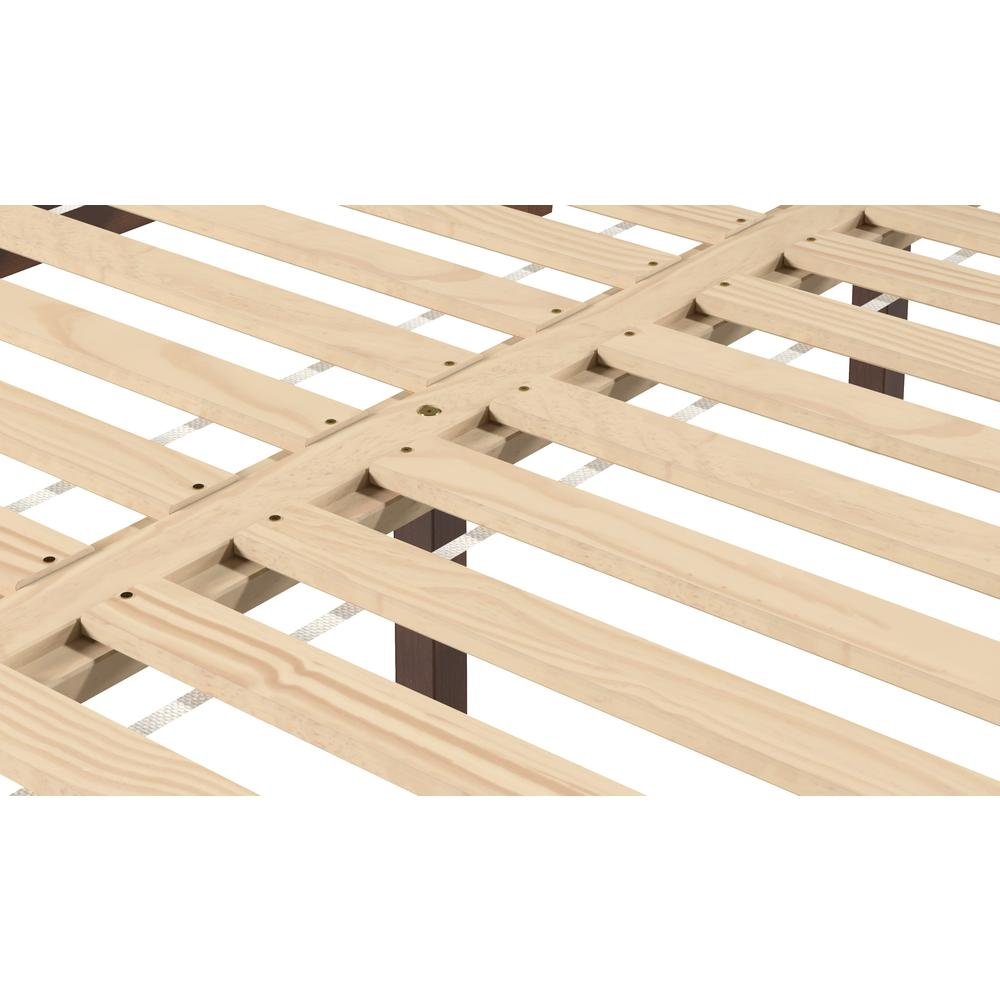 Solid wood full platform bed in natural finish with clean lines and sturdy construction, from Start2Finish.