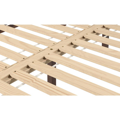 Solid wood full platform bed in natural finish with clean lines and sturdy construction, from Start2Finish.