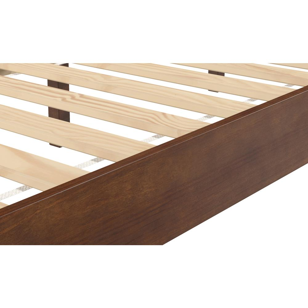 Solid wood queen platform bed in natural finish from Start2Finish, showcasing a sleek, sturdy bedroom furniture piece.
