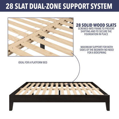 Start2Finish Nix black solid wood full platform bed with clean lines and sturdy frame, shown in a modern bedroom setting.