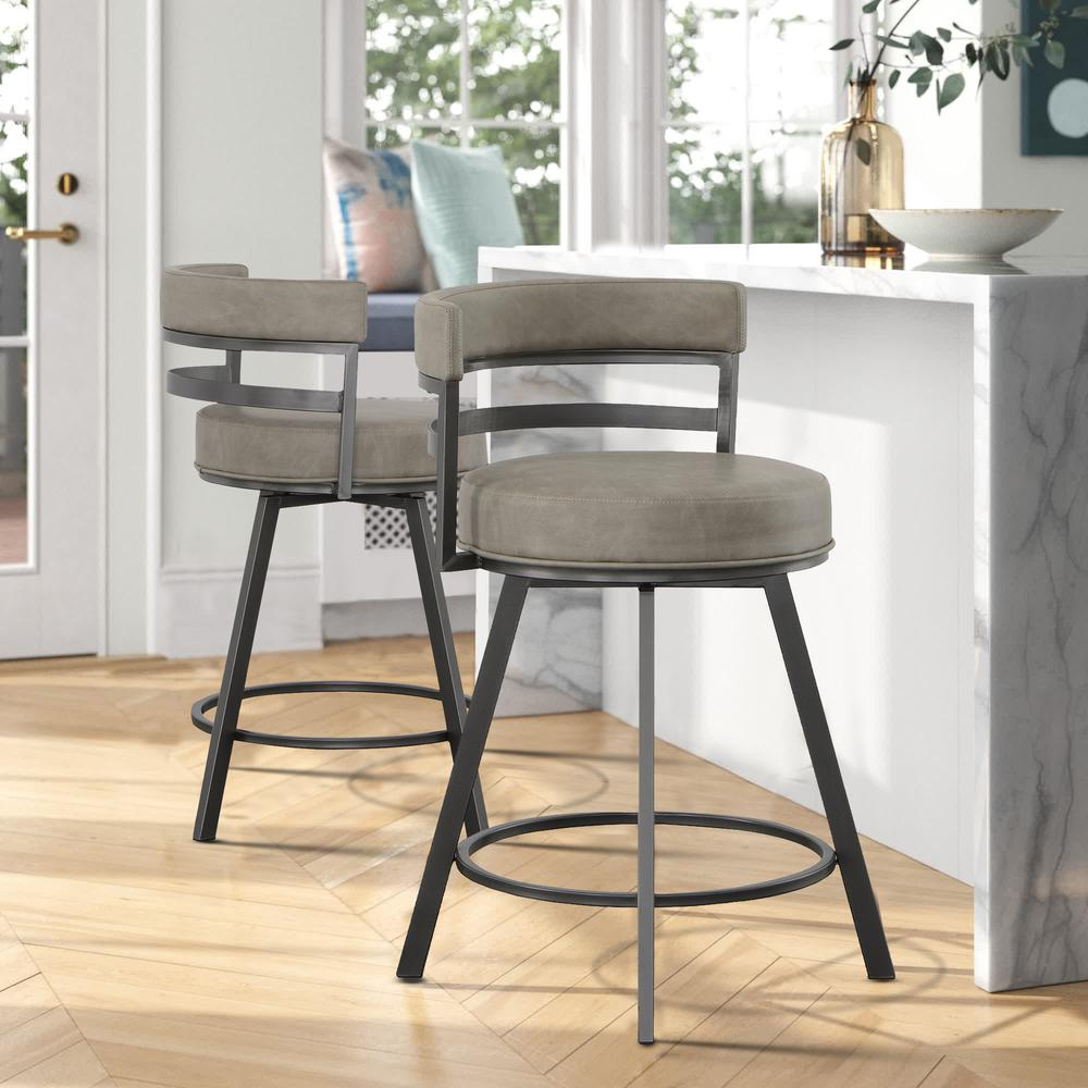 Start2Finish Gene Swivel 24-inch counter stool with cushioned seat and metal frame, designed for kitchen or bar seating.