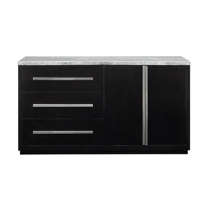 Start2Finish Camila Gray Marble Top Server showing a sleek marble surface and sturdy wooden base for elegant serving or display.