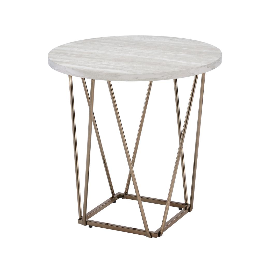 Start2Finish Rowyn faux marble top end table with sleek black metal legs, modern design, and smooth marble finish.