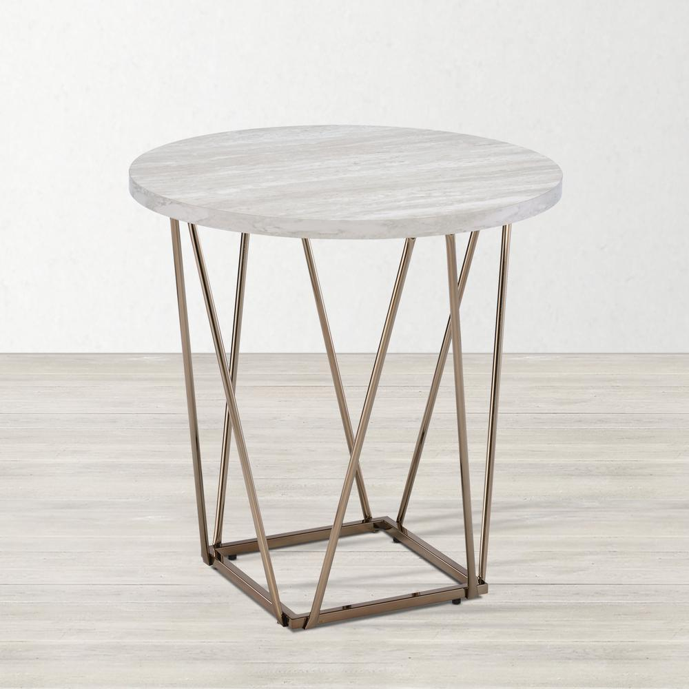Start2Finish Rowyn faux marble top end table with black metal legs, modern design, and sleek surface for living room decor.