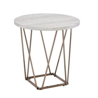 Start2Finish Rowyn faux marble top end table with a sleek round design and modern metal legs, perfect for living room decor.