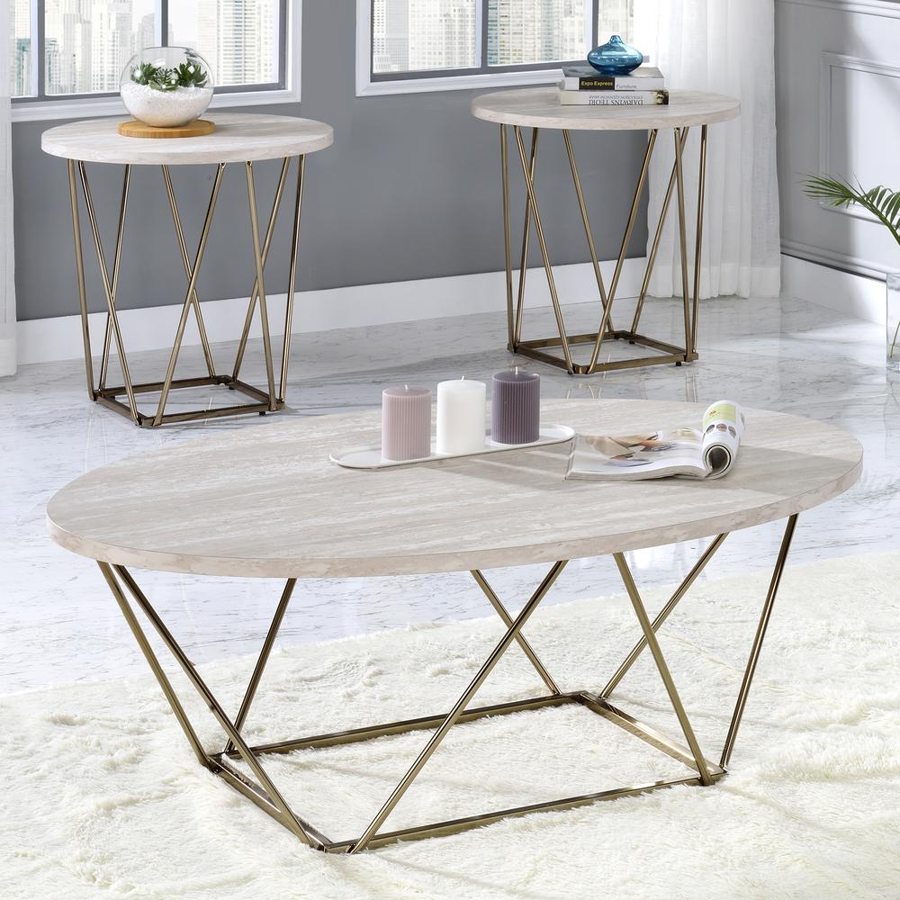 Start2Finish Rowyn faux marble top end table with sleek black metal legs, modern design, and smooth marble finish.