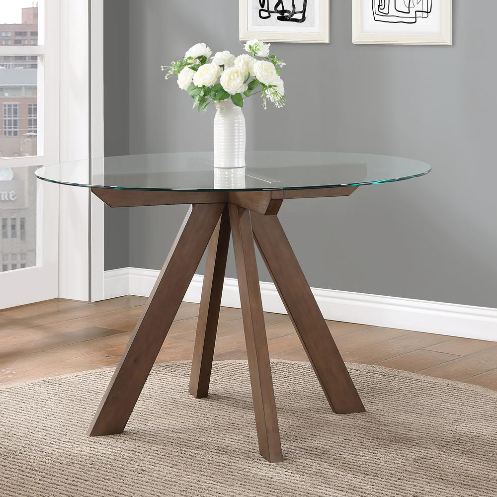 Start2Finish Wade 48-inch round glass top dining table with sleek metal frame, ideal for modern dining rooms.