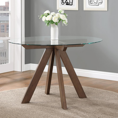 Start2Finish Wade 48-inch round glass top dining table with sleek metal frame, ideal for modern dining rooms.