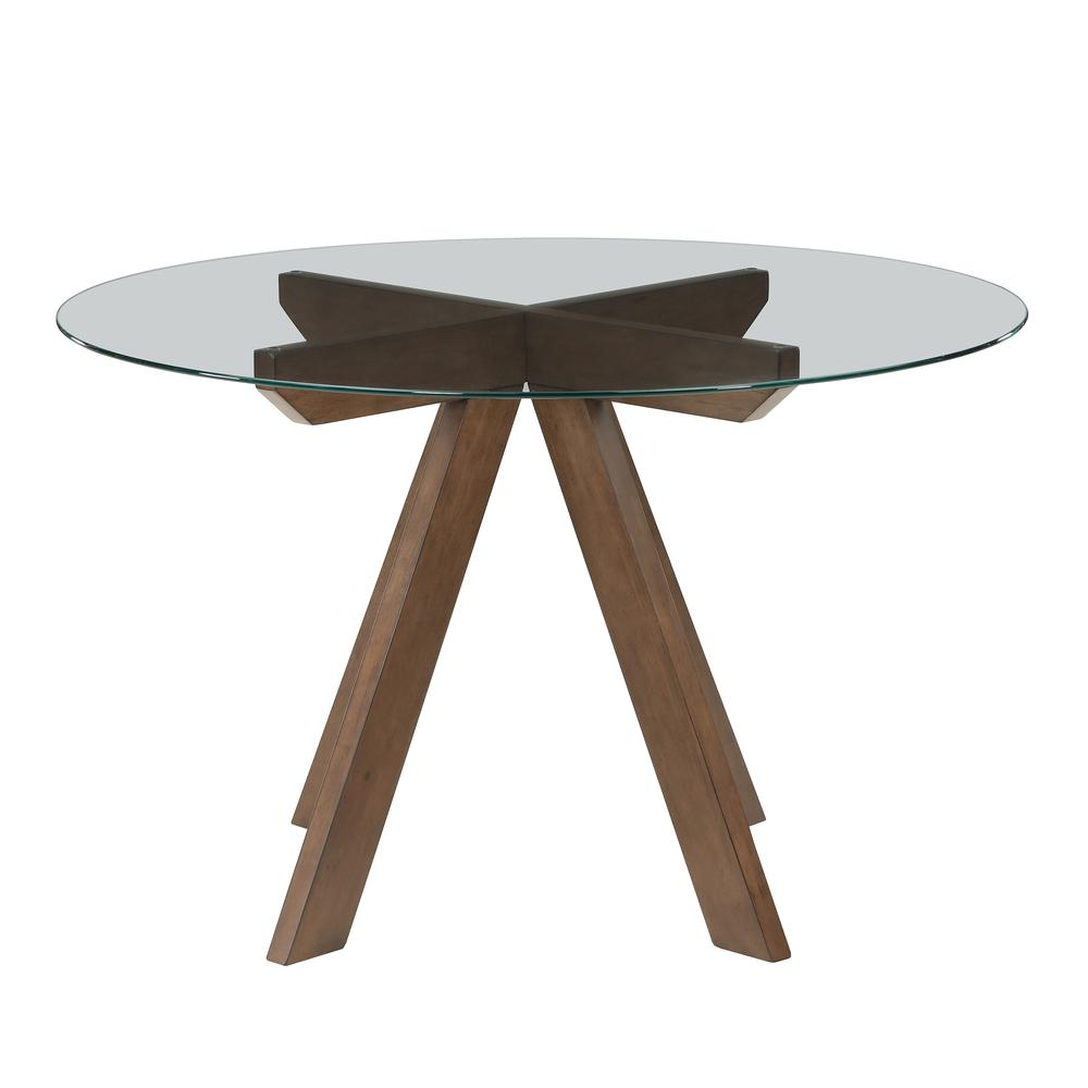 Start2Finish Wade 48-inch round glass top dining table with sleek metal legs, ideal for modern dining room decor.