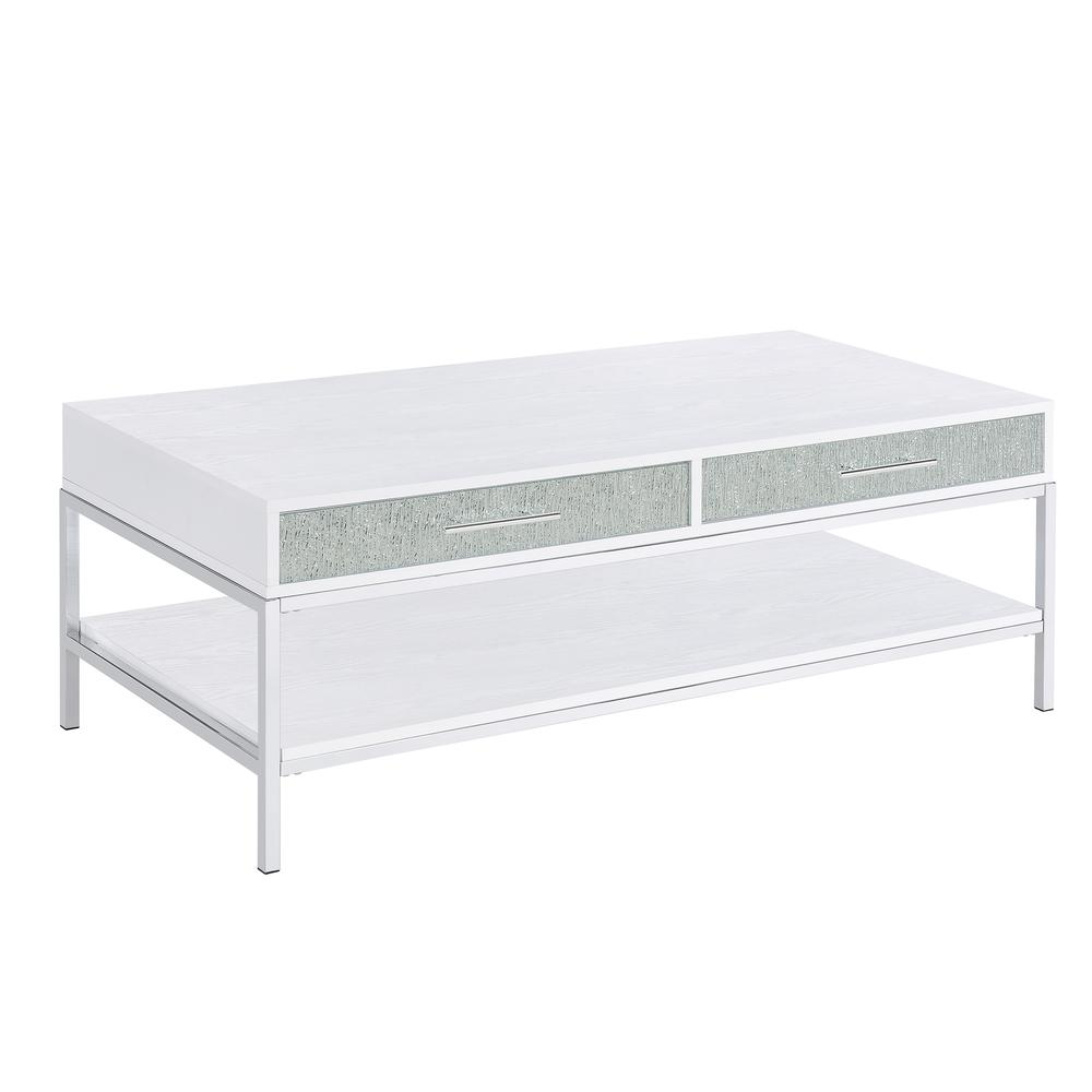 Start2Finish Mirage coffee table with a sleek glass top and modern wooden legs, ideal for contemporary living rooms.