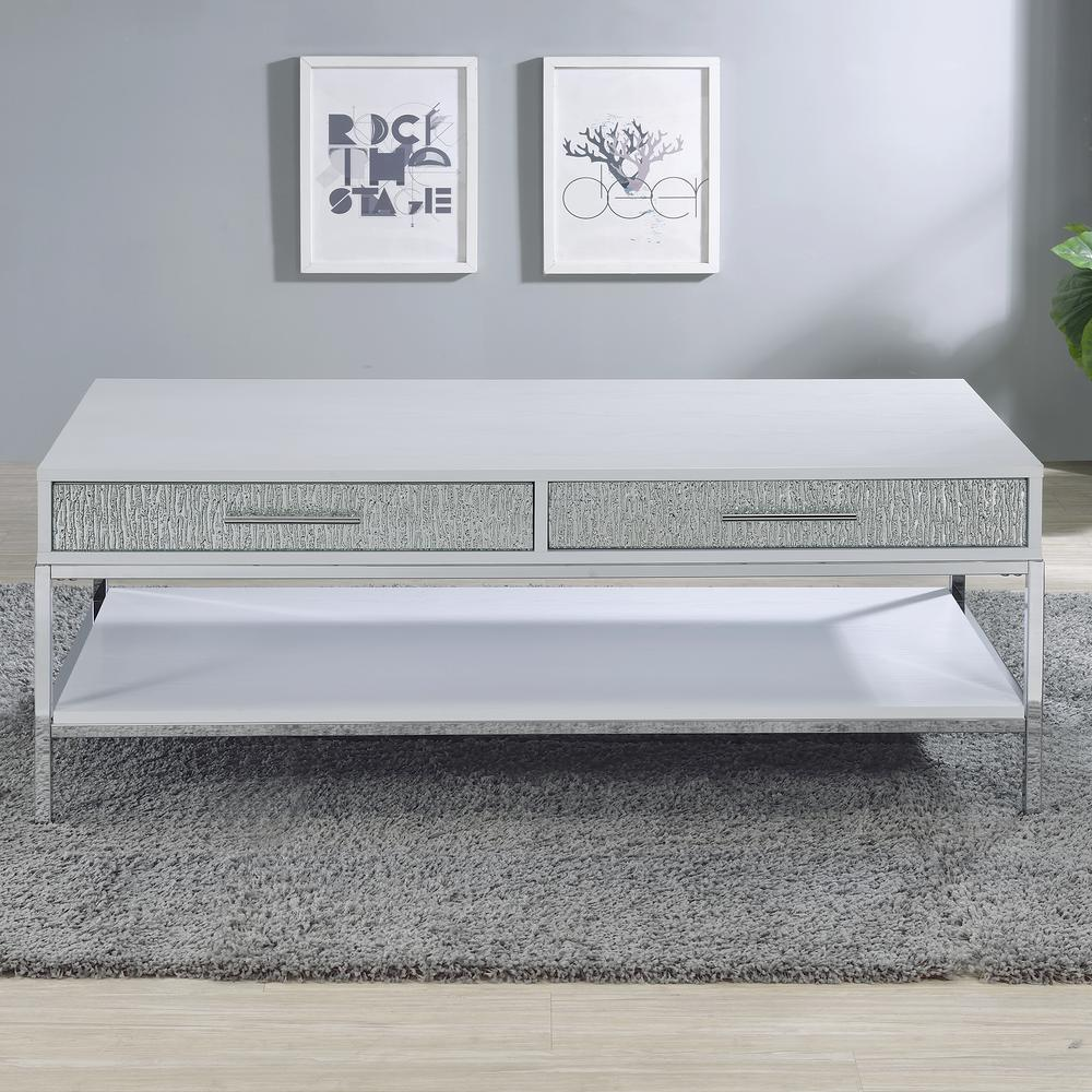 Start2Finish Mirage coffee table with a sleek glass top and modern wooden legs, ideal for contemporary living rooms.