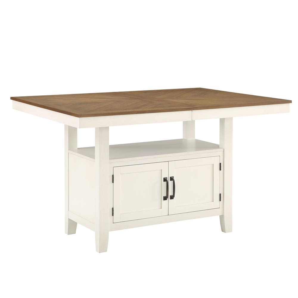 Start2Finish brown 60-80 inch counter table with 20-inch leaf, showcasing its sturdy wood surface and expandable design.